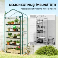Outsunny Seră tip căsuță cu 5 niveluri, cu ușă rulabilă, din oțel și polietilenă, 90x49x193 cm, transparentă(m-4)