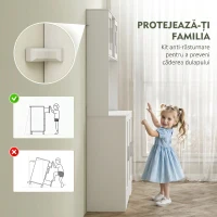 HOMCOM Servantă de Bucătărie înaltă de 180 cm, Dulap Dispensa cu 4 Dulapuri, Uși din Sticlă Securizată, 2 Rafturi Deschise, Rafturi Reglabile, Blat pentru Cuptorul cu Microunde, pentru Sala de Prânz sau Living, Alb(m-7)