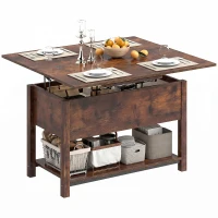 HOMCOM Mesa de Centro Elevatória e Extensível Mesa de Sala com Compartimento Oculto Prateleira Aberta 100x45x50,5 cm Castanho Rústico(m-7)