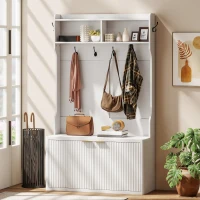 HOMCOM Perchero Zapatero 4 en 1 Perchero Moderno con Estante Abierto para Pasillo Entrada Dormitorio 100x38x172 cm Blanco(m-10)