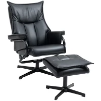 HOMCOM Poltrona Relax com Banco Giratória Encosto Reclinável Estrutura de Aço Preto(m-1)