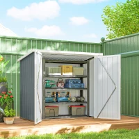 Outsunny Abrigo de Jardim Abrigo de Jardim 1,09 m² 2 Portas Trancáveis 147x86x134 cm Chapa de Aço Cinza Claro e Branco(m-6)