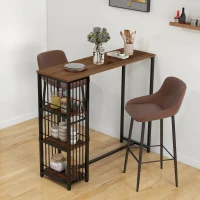 HOMCOM Table de bar table haute de cuisine mange-debout avec étagères 120 x 40 x 105 cm piètement acier noir(m-10)