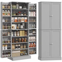 HOMCOM Dulap pentru provizii cu 4 uși și rafturi, rafturi reglabile pentru living și dining, gri(m-7)