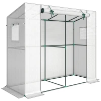Outsunny Mini-estufa Estufa Encostada com Porta Enrolável e Janelas de Tela Resistente aos UV para Flores Mudas Plantas Branco(m-1)