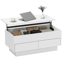 HOMCOM Mesa de centro elevável, mesa de sala com compartimento oculto e 2 gavetas, 100 x 50 x 44 cm, branco(m-7)