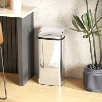 HOMCOM Bidone per Rifiuti da 40L con Sensore per Apertura e Chiusura Automatica, 33x25x70 cm, Argento(m-9)