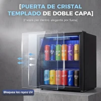 HOMCOM Frigorífico de Bebidas 50 L con Puerta de Vidrio Doble Iluminación LED Estante Ajustable para 48 Latas(m-6)