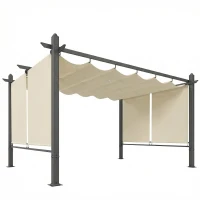 Outsunny Pérgola de Jardín 4x3 m con Cortinas Enrollables Automáticas y Techo Retráctil Cenador de Jardín con UPF50+ Crema(m-1)