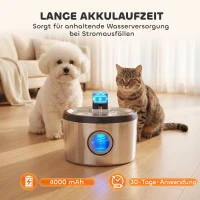 PawHut Katzenbrunnen 4L Kabellos Edelstahl Trinkbrunnen mit Bewegungsmelder 6 Filtern zweifaches Filtersystem LED Silber(m-8)
