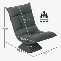 HOMCOM Chaise de sol pivotante à 360°, fauteuil pliable en velours avec dossier réglable 5 positions, 70x62x95cm, gris foncé(m-3)