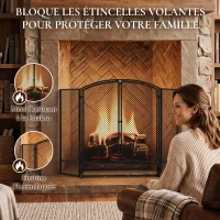 HOMCOM Pare-feu de Cheminée Pliable 3 Panneaux, 2 Portes, Style Moderne, Pare-Étincelles Cheminée en Métal, 122x10x75cm, Noir(m-4)