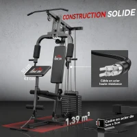 HOMCOM Station de Musculation Multifonction avec Stack de 65 kg, Double Poulie, Noir(m-6)