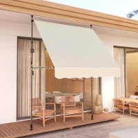 Outsunny Toldo Manual Retráctil 200x120x210-310 cm para Balcón y Terraza con Altura Ajustable con Manivela Crema(m-10)