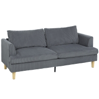 HOMCOM Sofá de 3 Plazas Tapizado en Pana Acolchado Grueso de Muelles Asiento Ancho 2 Almohadas 188x80x86 cm Gris Oscuro