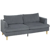 HOMCOM Sofá de 3 Plazas Tapizado en Pana Acolchado Grueso de Muelles Asiento Ancho 2 Almohadas 188x80x86 cm Gris Oscuro(m-1)