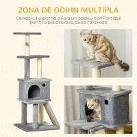PawHut Albero Tiragraffi Multilivello con Casetta, Scala, Pallina e Pali in Sisal, 48x48x125 cm, Grigio(m-5)