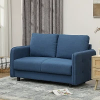 HOMCOM Canapea Modernă 2 Locuri din Catifea cu Perne Detașabile și Arcuri în S, 136x75x84 cm, Albastră(m-9)