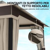 Outsunny Gazebo da Giardino 3x3.6 m con Doppio Tetto, Tende e Zanzariera, in Metallo e Poliestere Cachi(m-9)