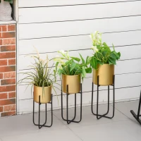 Outsunny Fioriera Set di 3 Pezzi con Supporto di Metallo per Arredamento Interni ed Esterni Oro(m-2)