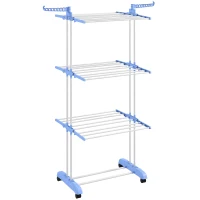 HOMCOM Foldable Clothes Drying Rack, 4-Tier Steel Garment Laundry Rack with Castors for Indoor and Outdoor Use, Blue(m-1)