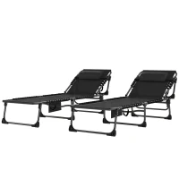 Outsunny Set de 2 Șezlonguri de Grădină Pliabile, Reglabile pe 5 Niveluri, cu Perne, Șezlonguri Textilenă cu Buzunar Lateral, Mâner, pentru Plajă, Piscină, 57x200x38 cm, Negru(m-12)