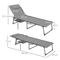 Outsunny Sonnenliege klappbar Gartenliege mit Kopfkissen, Liegestuhl mit 5-Fach verstellbare Rückenlehne bis 120 kg(m-3)
