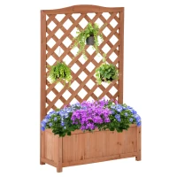 Outsunny Jardinière avec treillis bac à fleurs pour plantes grimpantes légumes fleurs bois massif 70x28x117cm marron(m-1)