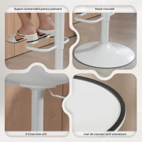 HOMCOM Set de 2 Scaune de Bar cu Spătar, Înălțime Reglabilă, Șezut Rotativ din Piele PU și Suport pentru Picioare, Alb(m-7)