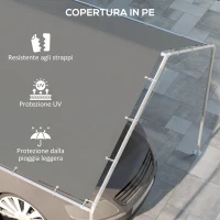 Outsunny Copertura di Ricambio 6x3 m in PE Grigio Scuro Anti-UV per Carport Auto con Corde Elastiche(m-6)