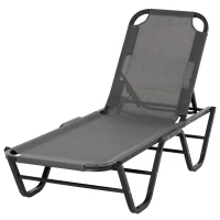 Outsunny Sun Lounger Relaxed Recliner with 5-Position Adjustable Backrest Aluminium Frame for Pool, Sun Bathing, Grey(m-10)