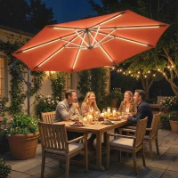 Outsunny 3 m Garden Cantilever Parasol with LED Solar Light, Round Overhanging Umbrella with 360° Rotation, Cover, Orange(m-10)