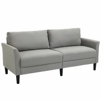 HOMCOM Canapé 3 Places Style Contemporain assises Larges Profondes accoudoirs courbés piètement effilé Bois hévéa Noir Polyester Gris Clair(m-12)