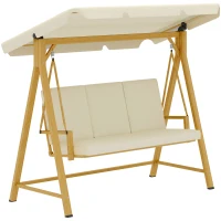 Outsunny Dondolo da Giardino 3 Posti con Tettuccio Regolabile e Cuscini, 195x120x170 cm, Beige(m-1)