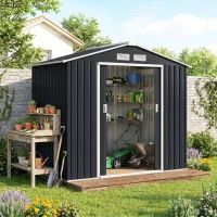 Outsunny Abri de Jardin 2,77 m² - Remise pour Outils avec Fondation - cabanon Porte verrouillable - tôle d'acier Gris(m-10)