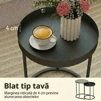 Set 2 Măsuțe de Cafea HOMCOM Stivuibile în Stil Industrial, din Lemn și Metal, Ø42x54 cm și Ø36.5x48.5 cm, Gri și Negru(m-5)
