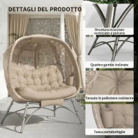 Outsunny Lettino da Giardino 2 Posti con Copertura Decorata e Cuscino Spesso, 126x75x142 cm Marrone(m-7)