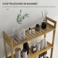 kleankin Mobile Sopra WC Salvaspazio a 3 Ripiani Aperti a Doghe, in Bambù, 68x20x165 cm, color Bambù(m-6)