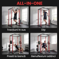 SPORTNOW Rack Reglabil pentru Genuflexiuni Power Cage cu Bară de Tracțiuni, 460 kg, Negru(m-4)