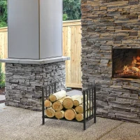 Outsunny Portalegna per Camino 25kg max per Interno ed Esterno con 2 Maniglie, in Metallo, 44.5x33x46.5 cm, Nero(m-10)