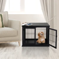 PawHut Transportbox für Hunde 58,5 cm x 81 cm x 66 cm Türen, MDF-Holz Eisen, 58, 5 cm x 81 cm x 66 cm, Schwarz(m-10)