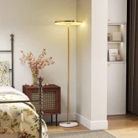 HOMCOM Lâmpada de pé, Interruptor de pé, Estrutura metálica, Abajur acrílico, 4000K, regulável, Dourada(m-2)
