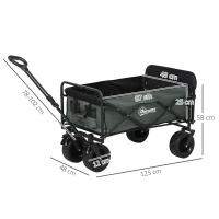 Outsunny Carrello da Giardino da 95L Pieghevole con Pannello Apribile, in Acciaio e Poliestere, 125x48x78-102 cm, Verde(m-3)