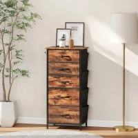 HOMCOM Chest of Five Fabric Drawers - Rustic Brown(m-10)