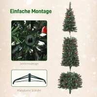 HOMCOM Brad de Crăciun Iluminat cu 200 de Lumini LED, 42 Conuri și 42 Ciorchini de Fructe de Pădure, Ø65x180 cm, Verde și Argintiu(m-7)