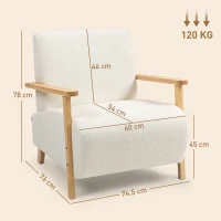 HOMCOM Armchair, Sherpa Fabric Accent Chair, Nordic Comfy Upholstered Reading Lounge with Wood Legs and Armrests for Bedroom(m-3)