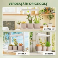 Outsunny Lămpi pentru Plante cu 42 de Lămpi LED, 3 Ghivece, Temporizator și Iluminare Reglabilă, 45x18,8x47,8 cm, Alb(m-9)