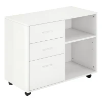HOMCOM Mobile Porta Stampante con 3 Cassetti in Legno, Mobile Ufficio Multiuso con 4 Ruote e Ripiani Aperti, 80x40x65cm, Bianco(m-1)