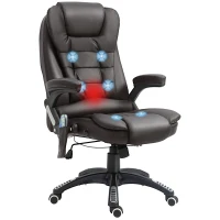 HOMCOM Poltrona Massaggiante da Ufficio ad Altezza Regolabile con 6 Punti Massaggianti, in PU, 62x68x111-121 cm, Marrone(m-1)