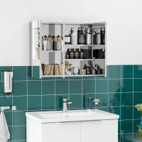 kleankin Spiegelschrank, Badschrank, 3 Spiegeltüren, 5 Innenböden, Edelstahl, Farbe: Silber, 70 x 12 x 55 cm(m-10)